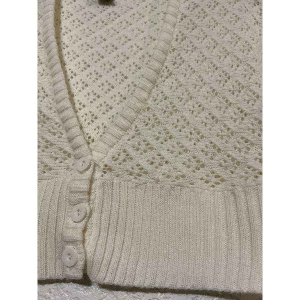Next Era Couture Ivory Pointelle Knit Shrug Bolero Cropped Cardigan Large Y2K - Picture 4 of 5